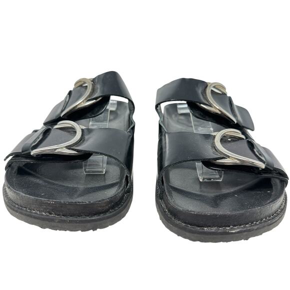 Zara Slide Sandals Buckles Double Strap Faux Leather Black Size 41 US 10 - Picture 3 of 14